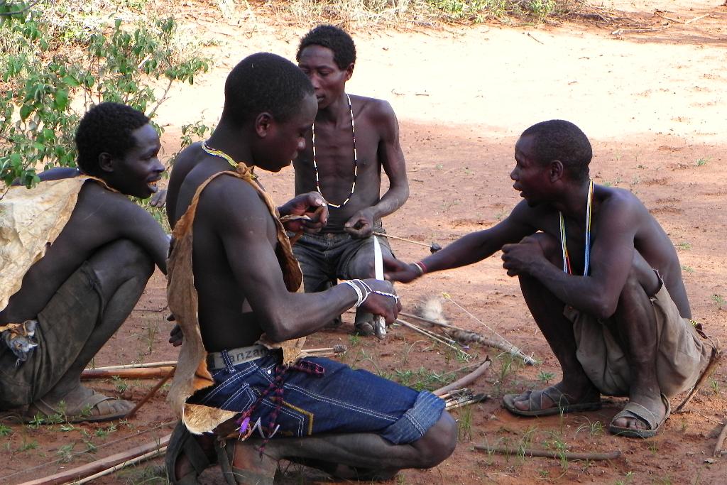 Hadzabe men building a fire 050