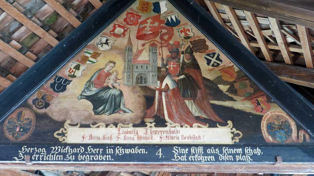 Paintings in the rafters of the Chapel Bridge