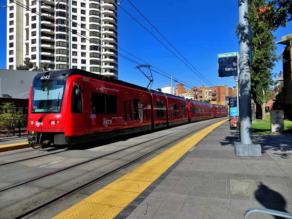 Green line trolley is red, Seaport Village 6613