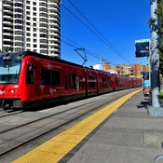 Green line trolley is red, Seaport Village 6613.JPG