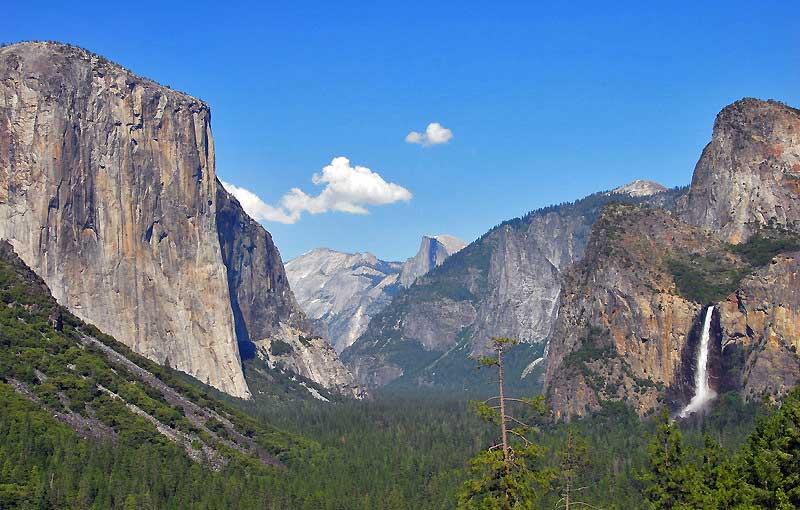 El Capitan left, Bridalveil right, Half Dome center Yosemite 101