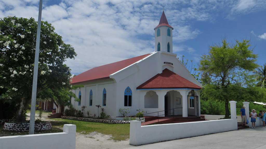 Church on main street of Rotoava, Fakarava