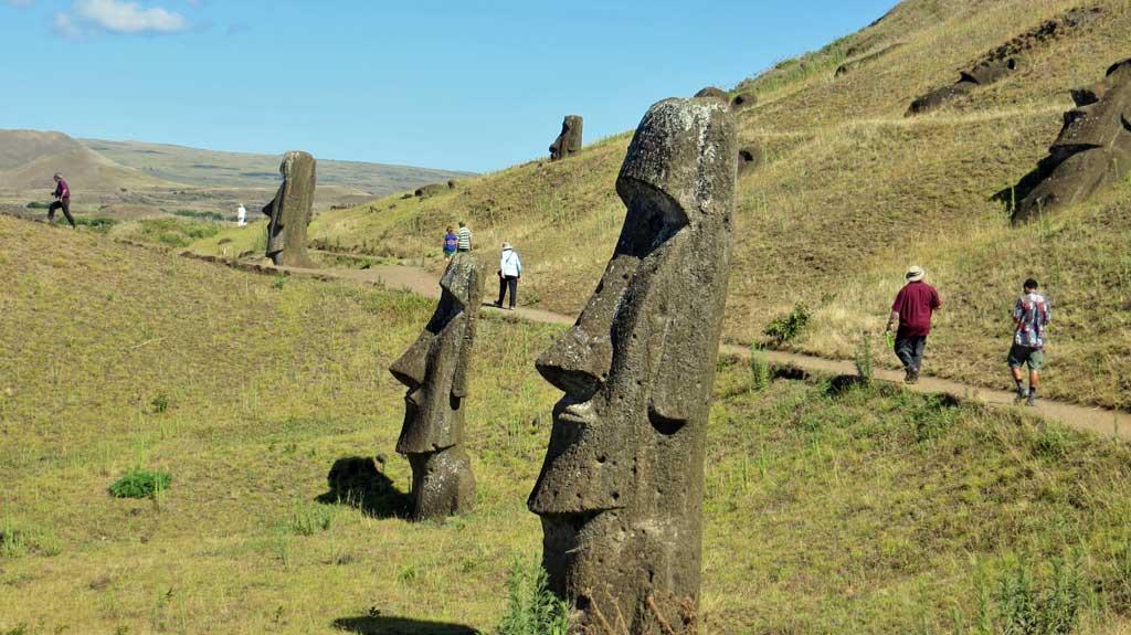 Walking among the moai