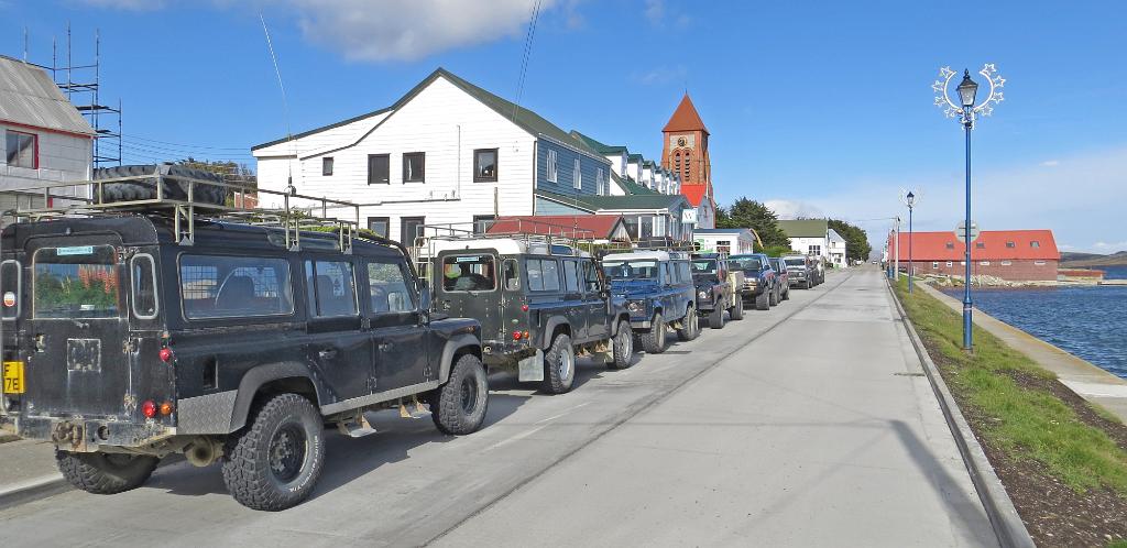 4x4s ready for tourists in Stanley