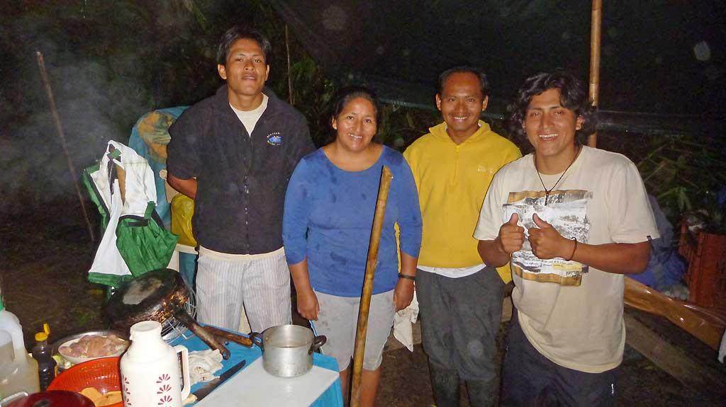 Staff at camp cooking shelter, Tambopata River 188