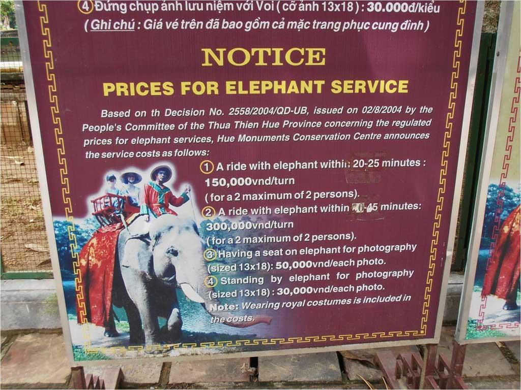 Elephant Pricing sign - Vietnam