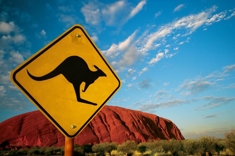 Kangaroo warning sign in front of Ayers Rock 0448129