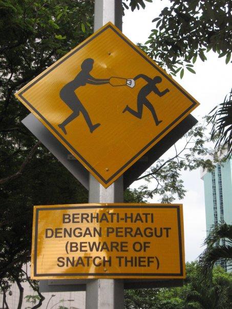 Purse thief warning, aka snatch thief, Malaysia